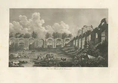 Pre-owned Louis-pierre Baltard Vue Des Ruines De La Vénerie – Architectural Ruins Copperplate Engraving, 1803 In Sand