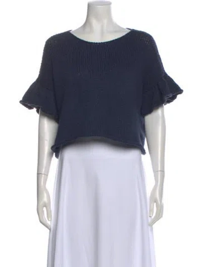 Pre-owned Louiza Babouryan Crew Neck Short Sleeve Top In Blue