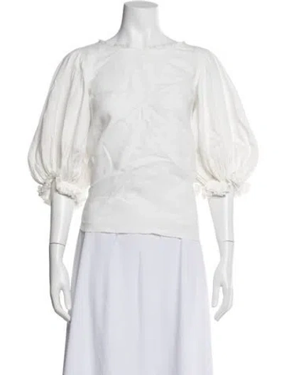 Pre-owned Louiza Babouryan Linen Crew Neck Top In White
