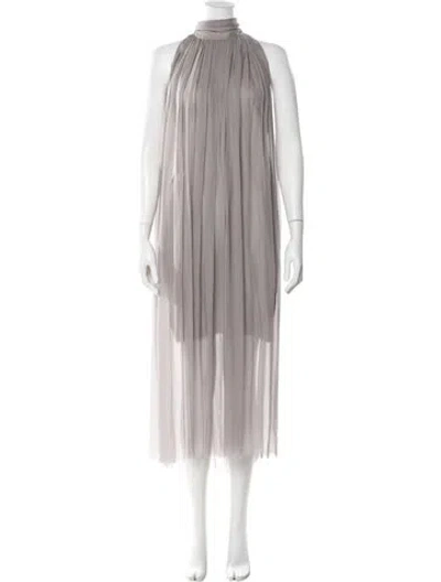 Pre-owned Louiza Babouryan Silk Long Dress In Gray