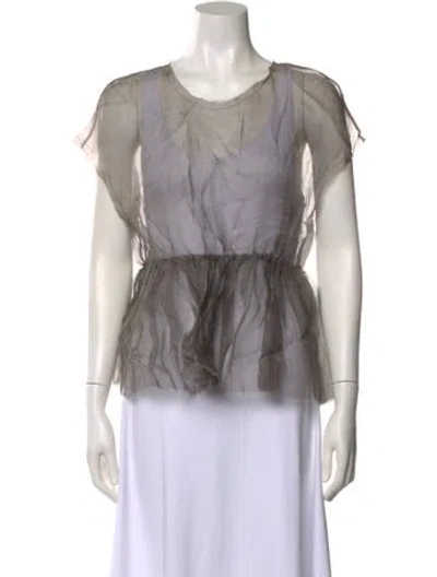 Pre-owned Louiza Babouryan Silk Scoop Neck Blouse W/ Tags In Green