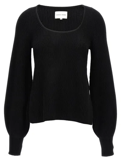 LOULOU STUDIO BLACK WIDE NECK PULLOVER