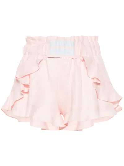 Loulou Studio Cotton Ruffled Shorts In Pink