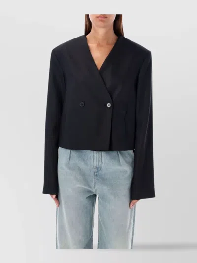 Loulou Cropped Blazer Button Detailing In Black