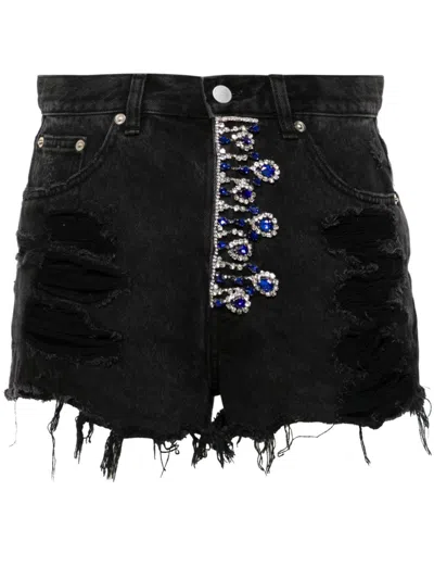 Loulou Studio Crystal-embellished Denim Shorts In Black