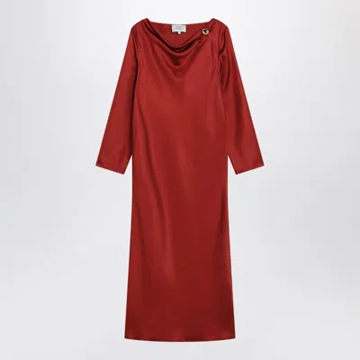 Loulou De Saison Abito Zoya In Twill Di Seta Rossa In Burgundy
