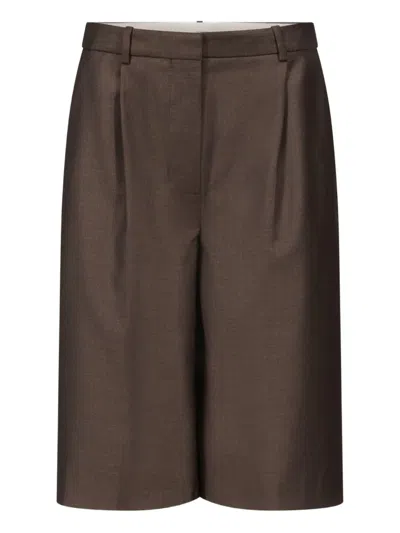 Loulou De Saison Adler Pleat-detail Side-pocket Shorts In Brown