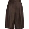 Loulou De Saison Adler Pleated Virgin Wool Bermuda Shorts In Brown