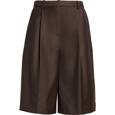 Loulou De Saison Adler Pleated Virgin Wool Bermuda Shorts In Brown