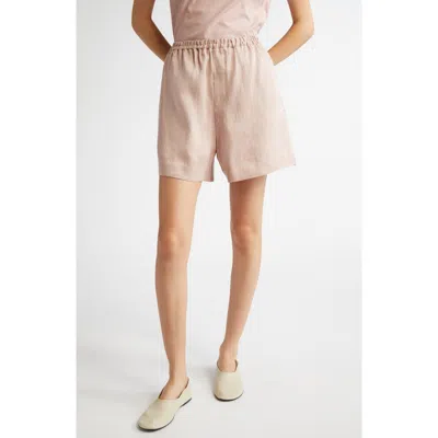 Loulou De Saison Adonia Elastic Wasit Linen & Silk Shorts In Petal Rose