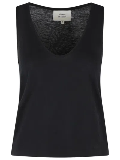 Loulou De Saison Albia Scoop Neck Tank Top In Black