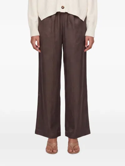 Loulou De Saison Alera Lds Satin Wide-leg Trousers In Brown