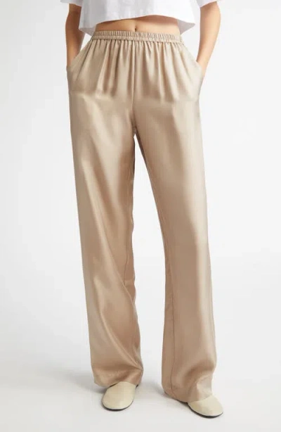 Loulou De Saison Alera Silk Straight Leg Pants In Moonstone Ivory