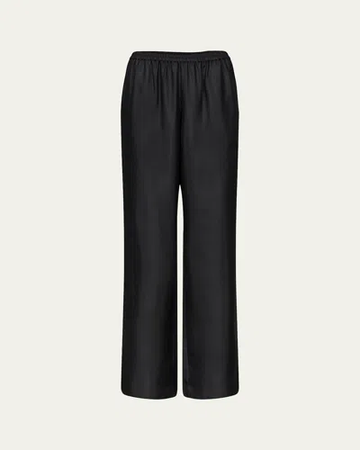 Loulou De Saison Alera Silk Straight-leg Pull-on Pants In Black