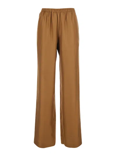Loulou De Saison Alera Silk Wide-leg Pants With Elastic Waist In Brown