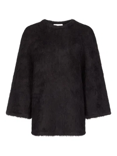 Loulou De Saison Alpaca-blend Three-quarter-sleeve Sweater In Black