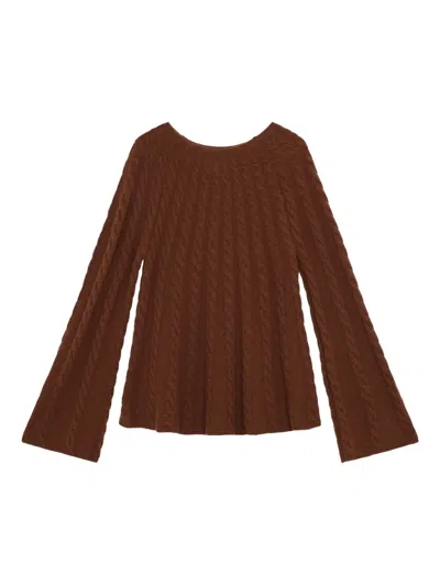 Loulou De Saison Amal Cable-knit Bell-sleeve Sweater In Brown