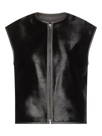 Loulou De Saison Brown Ampas Vest In Pony-effect Leather In Black
