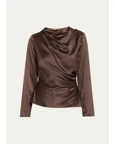 Loulou De Saison Anya 01 Draped Silk-blend Satin Blouse In Brown