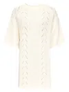 Loulou De Saison Oversized Short Dress With Knit Patterns In White