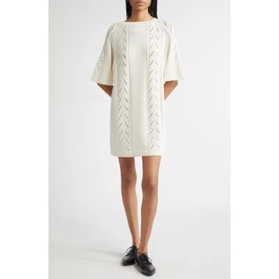 Loulou De Saison Arman Oversize Cotton Mini Sweater Dress In White
