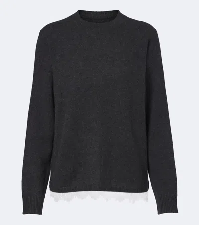 Loulou De Saison Grey Arvo Cashmere Lace-trim Sweater In Gray