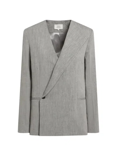Loulou De Saison Suna Tailored Jacket With An Asymmetric Opening And Lapel In Gray