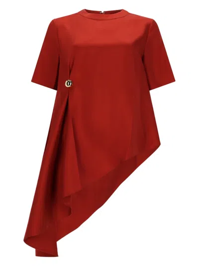 Loulou De Saison Asymmetrical Silk Draped Top In Red
