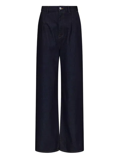 Loulou De Saison Attu Pleated Cotton Jeans In Blue