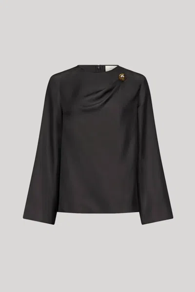 Loulou De Saison Azae Draped Silk Blouse In Black