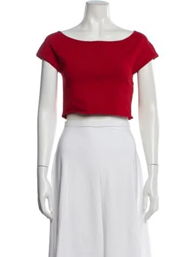 Pre-owned Loulou De Saison Bateau Neckline Short Sleeve Crop Top In Red