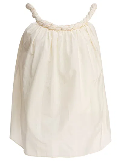 Loulou De Saison Gathered Beige Top With Braided Strap And Flowing Silhouette In Neutral