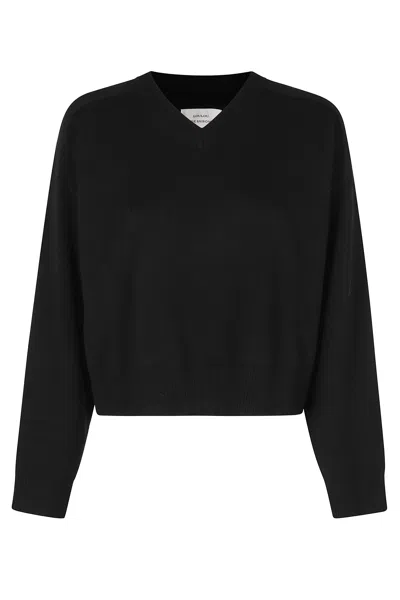 Loulou De Saison Black Anzor Dropped Shoulder V-neck Cashmere Sweater