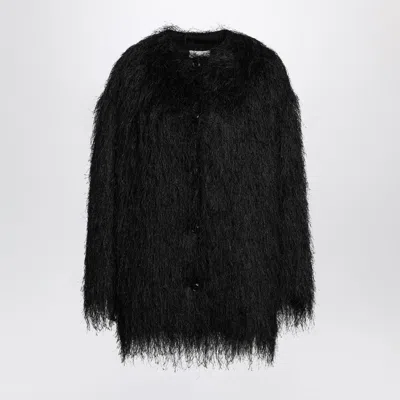 Loulou De Saison Filipo Coat With Fringes In Black