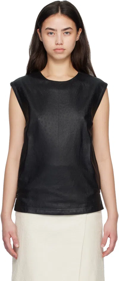 Loulou De Saison Black Fiza Ostrich-effect Leather Blouse