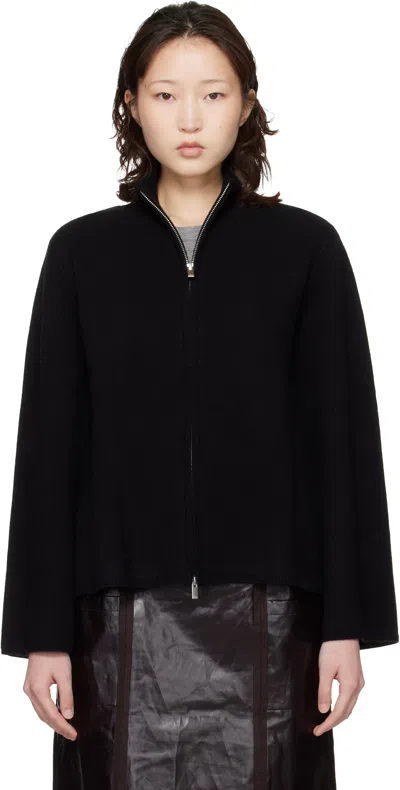 Loulou De Saison Gabi Zipped Stand-collar Cardigan In Black