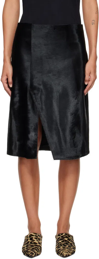 Loulou De Saison Black Myra Asymmetrical Pony-effect Leather Midi Skirt