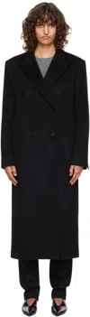Loulou De Saison Black Rosco Double Breasted Long Coat In Black