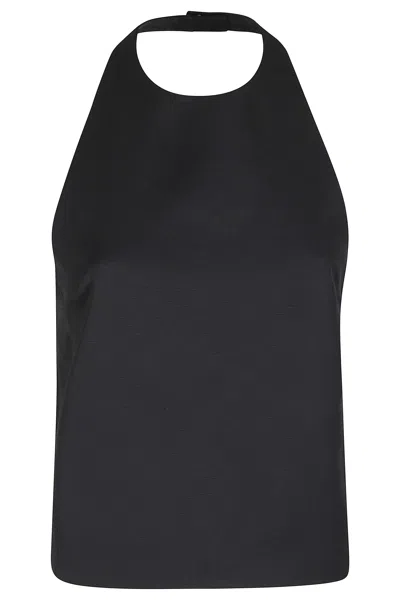 Loulou De Saison Black Sami Backless Halter Viscose Tank Top