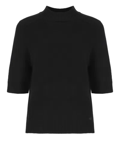 Loulou De Saison Black Short-sleeve High Neck Cashmere Sweater