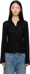 Loulou De Saison Tiha Fine Knit Polo Sweater In Black
