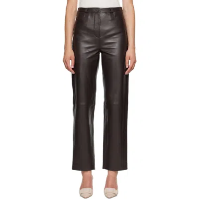 Loulou De Saison Brown Cobe Lds Leather Trousers In Black