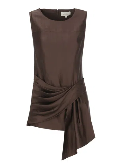 Loulou De Saison Brown Fonda Draped Viscose Tank Top In Transparent