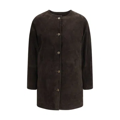 Loulou De Saison Waren Oval Shaped Suede Coat In Black