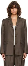 Loulou De Saison Brown Marcia Chambray Wool Blazer In Brown