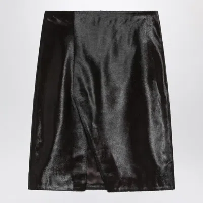 Loulou De Saison Brown Myra Skirt In Pony-effect Leather In Black