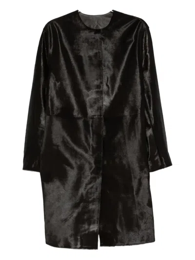 Loulou De Saison Calf-hair Coat In Black