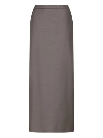 Loulou De Saison Cara Elasticated Waistband Vent Maxi Skirt In Gray