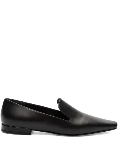 Loulou De Saison Carole Lds Leather Square-toe Loafers In Black