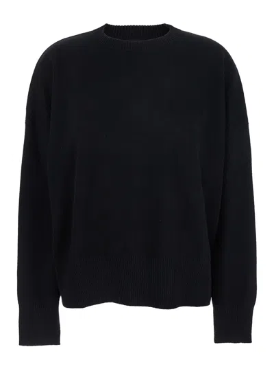 Loulou De Saison Cashmere Crewneck Sweater With Ribbed Trims In Black